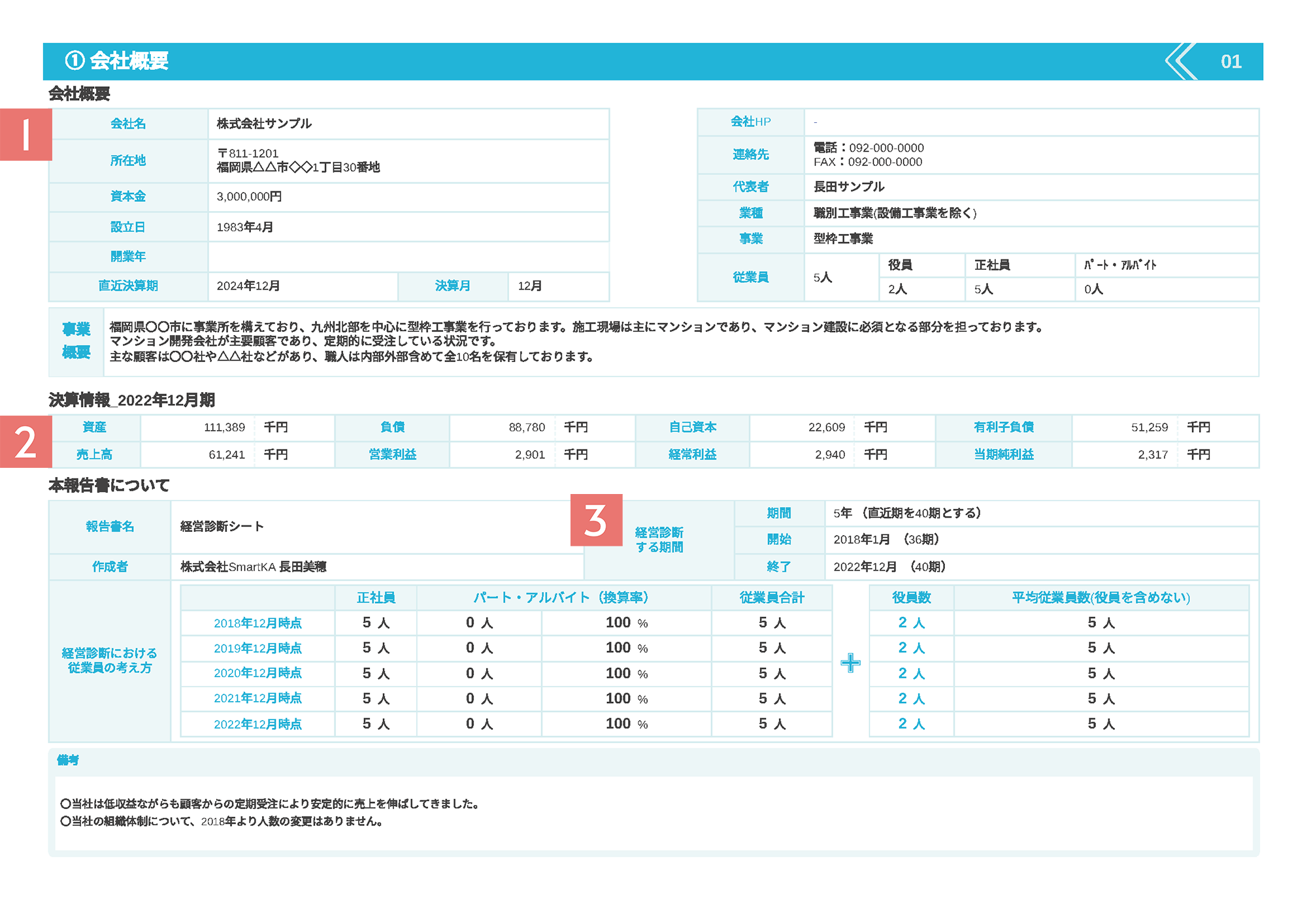 経営診断報告書の会社概要