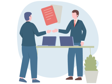 パソコンを見ながら2人が向き合っているイラスト