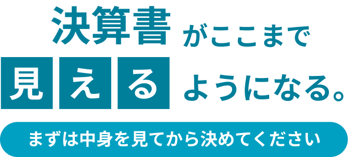 決算書がここまで見えるようになる。まずは中身を見てから決めてください